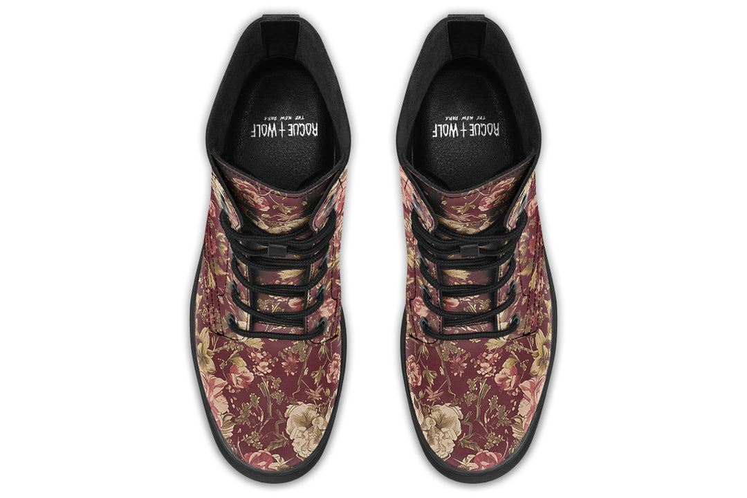 Burgundy Vintage Peonies Boots