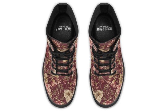 Burgundy Vintage Peonies Boots