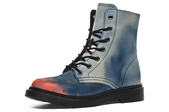 Burning Horizon Boots - Vegan Leather Doc-Style Boots with Durable Stitched on Soles