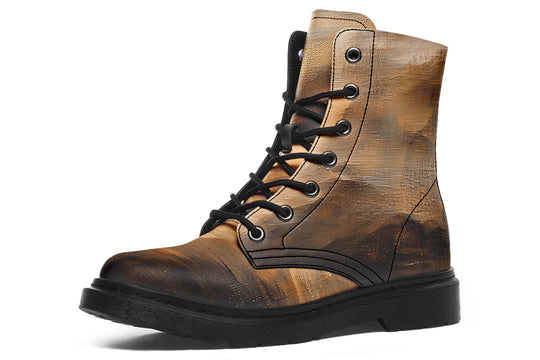 Burnt Ochre Boots - Vegan Leather Doc-Style Boots with Durable Stitched on Soles