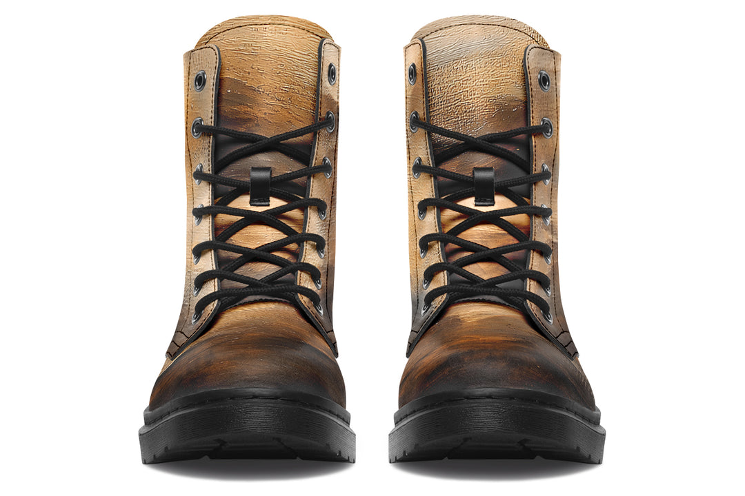 Burnt Ochre Boots - Vegan Leather Doc-Style Boots with Durable Stitched on Soles