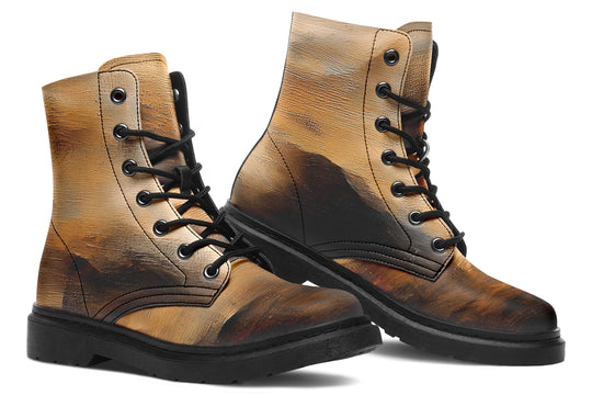 Burnt Ochre Boots - Vegan Leather Doc-Style Boots with Durable Stitched on Soles