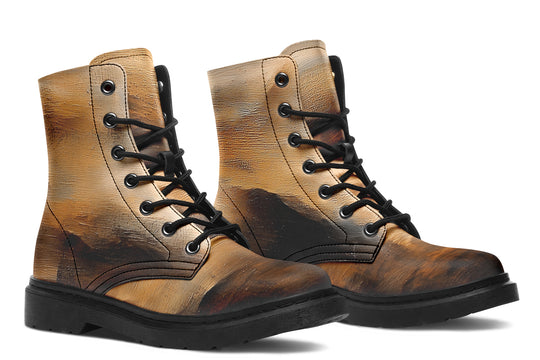 Burnt Ochre Boots - Vegan Leather Doc-Style Boots with Durable Stitched on Soles