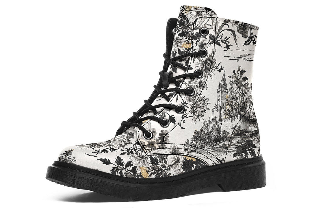 Castle in Bloom Boots - Vegan Leather Doc-Style Boots with Durable Stitched on Soles