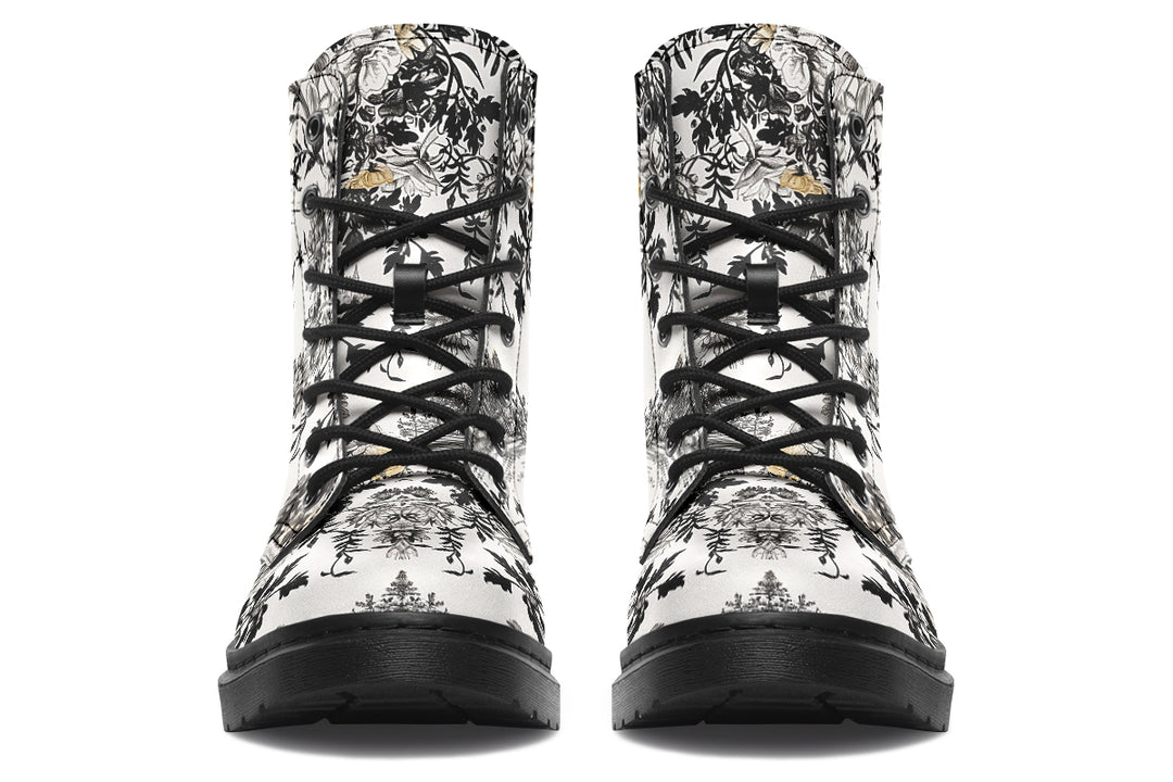 Castle in Bloom Boots - Vegan Leather Doc-Style Boots with Durable Stitched on Soles