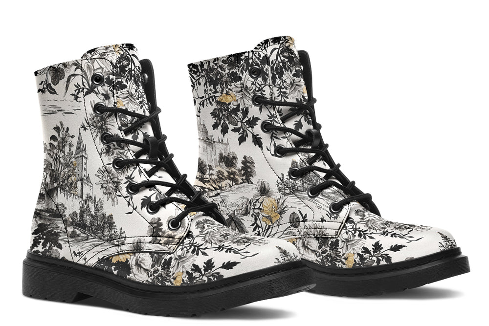 Castle in Bloom Boots - Vegan Leather Doc-Style Boots with Durable Stitched on Soles