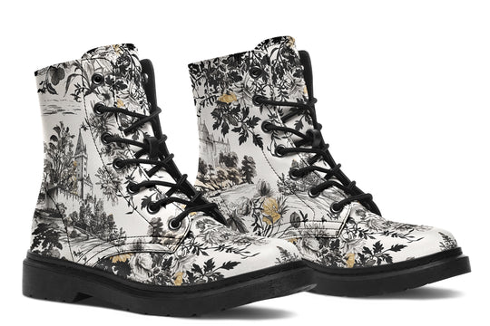 Castle in Bloom Boots - Vegan Leather Doc-Style Boots with Durable Stitched on Soles