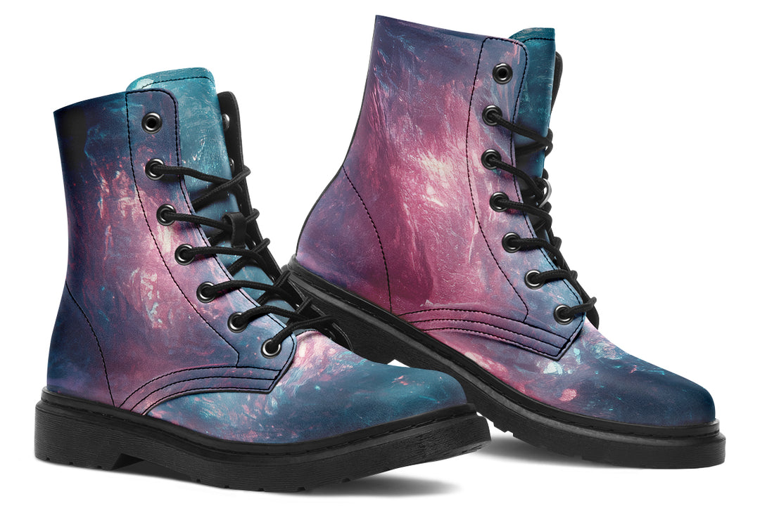 Celestial Crystal Boots - Vegan Leather Doc-Style Boots with Durable Stitched on Soles