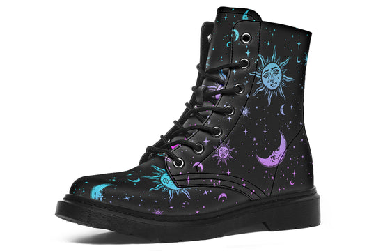 Celestial Pastel Boots - Vegan Leather Doc-Style Boots with Durable Stitched on Soles