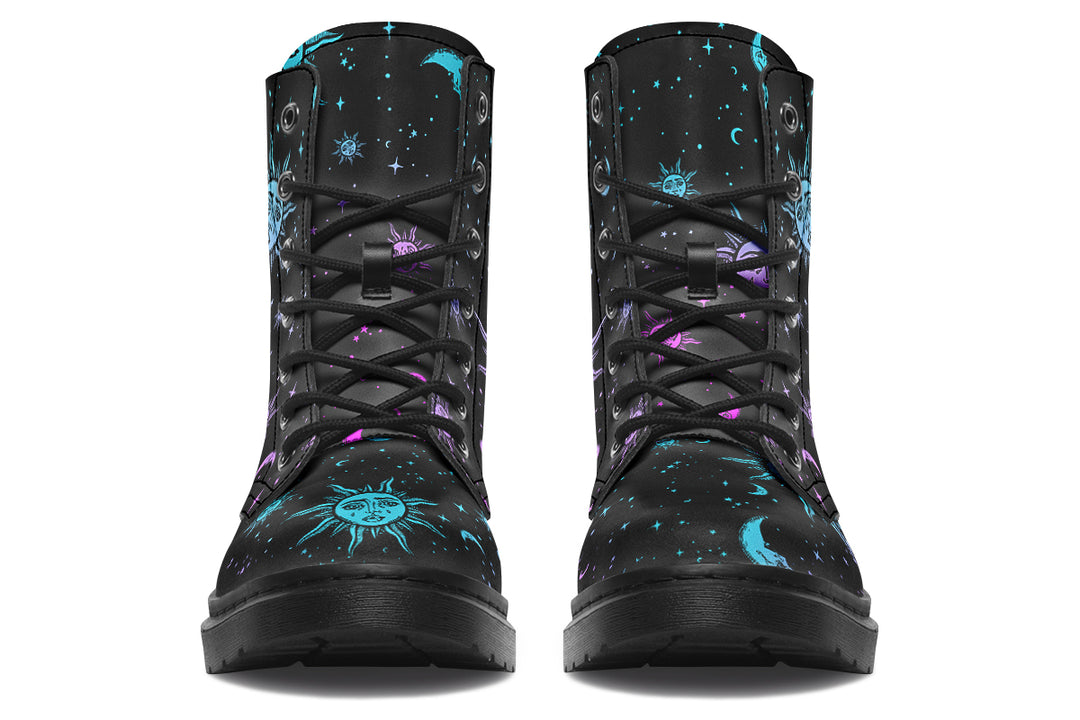 Celestial Pastel Boots - Vegan Leather Doc-Style Boots with Durable Stitched on Soles