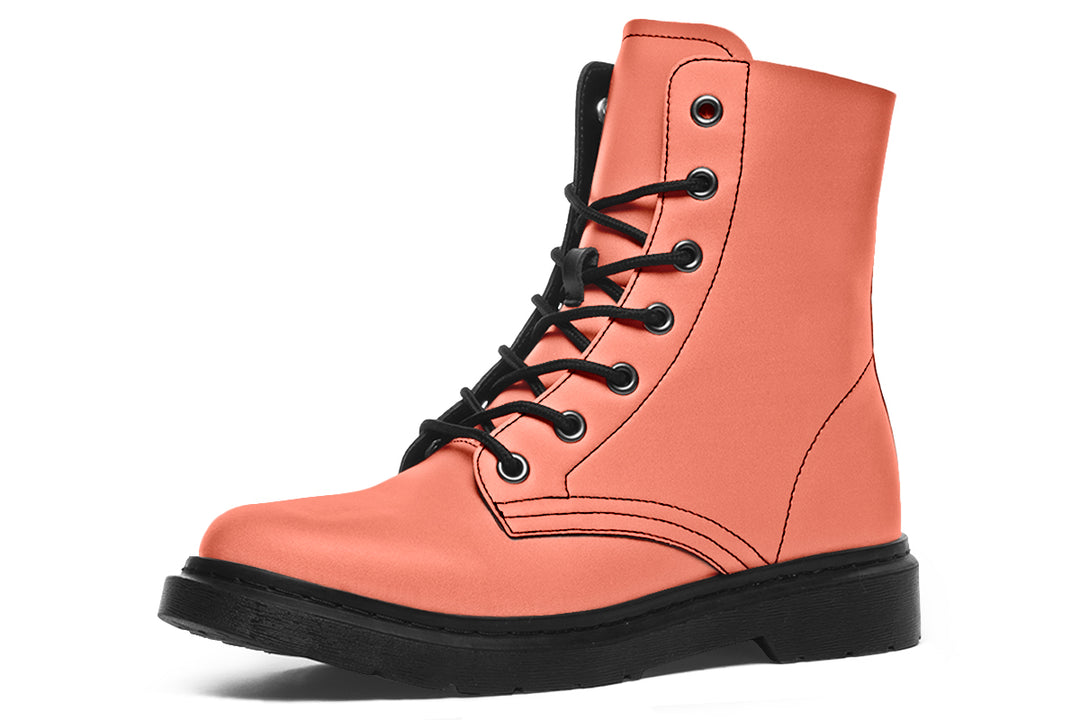 Coral Blush Boots - Vegan Leather Doc-Style Boots with Durable Stitched on Soles