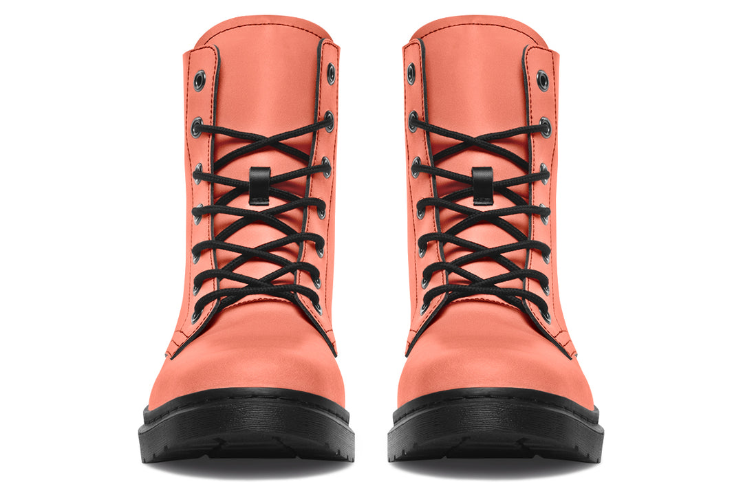 Coral Blush Boots - Vegan Leather Doc-Style Boots with Durable Stitched on Soles