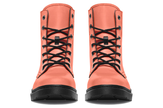 Coral Blush Boots - Vegan Leather Doc-Style Boots with Durable Stitched on Soles