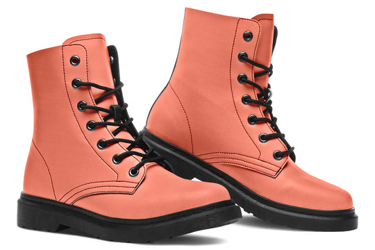 Coral Blush Boots - Vegan Leather Doc-Style Boots with Durable Stitched on Soles