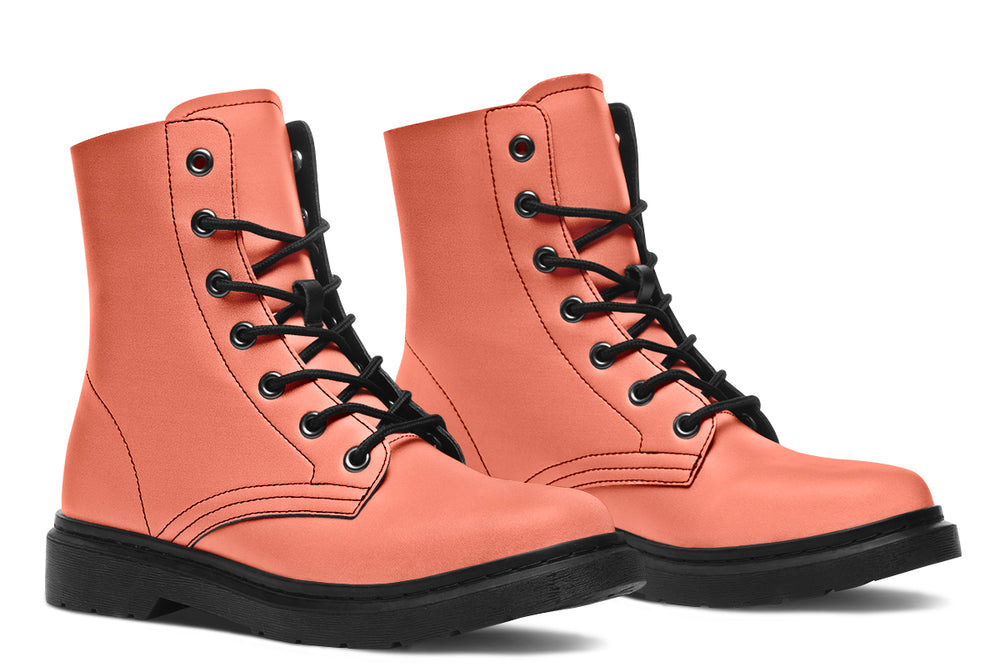 Coral Blush Boots - Vegan Leather Boots Lace-up Black Combat Boots Ankle Colorful Statement Shoes