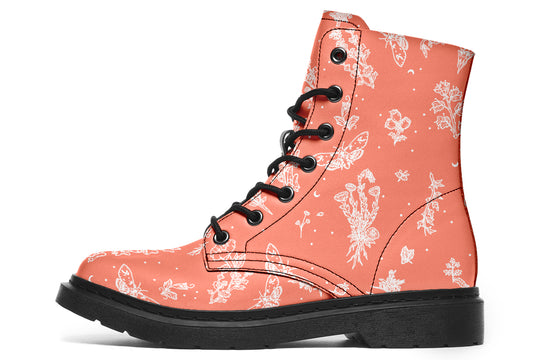 Coral Nightshade Boots - Vegan Leather Doc-Style Boots with Durable Stitched on Soles