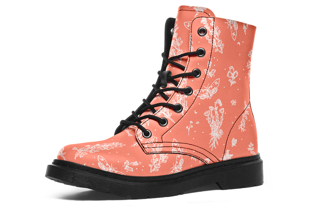 Coral Nightshade Boots - Vegan Leather Doc-Style Boots with Durable Stitched on Soles