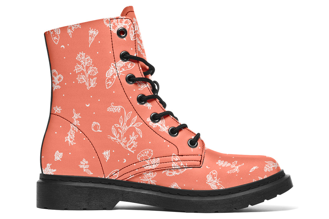 Coral Nightshade Boots - Vegan Leather Doc-Style Boots with Durable Stitched on Soles