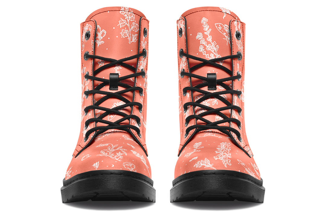 Coral Nightshade Boots - Vegan Leather Doc-Style Boots with Durable Stitched on Soles