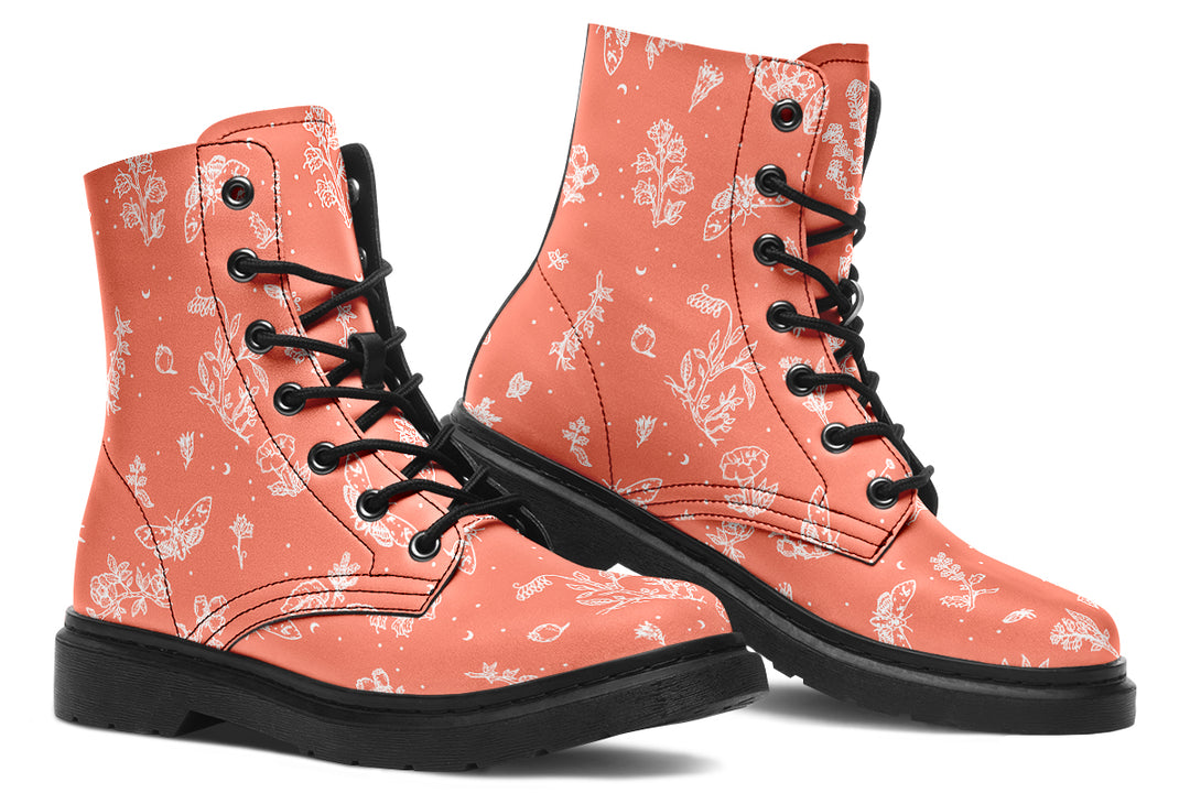 Coral Nightshade Boots - Vegan Leather Doc-Style Boots with Durable Stitched on Soles