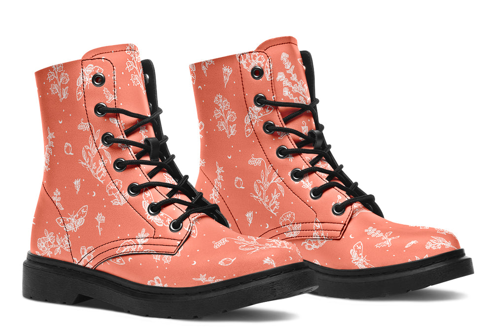 Coral Nightshade Boots - Vegan Leather Doc-Style Boots with Durable Stitched on Soles