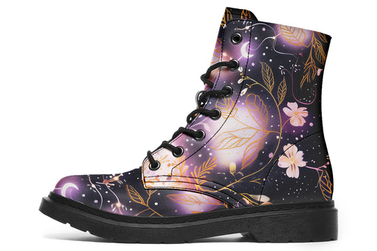 Cosmic Petals Boots - Vegan Leather Doc-Style Boots with Durable Stitched on Soles