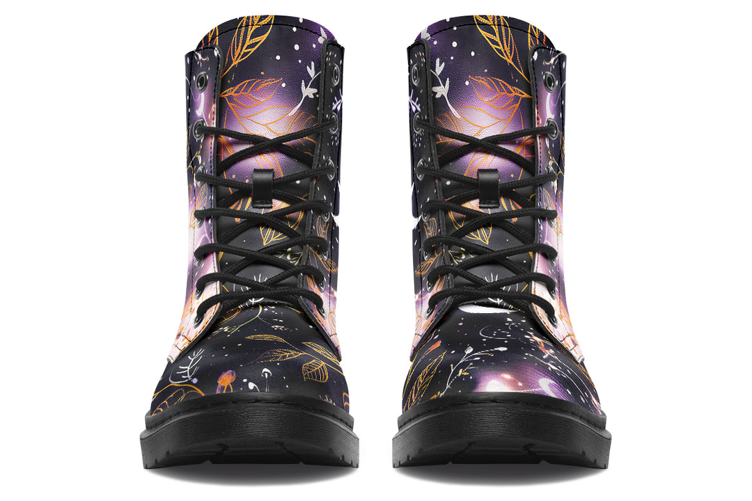 Cosmic Petals Boots - Vegan Leather Doc-Style Boots with Durable Stitched on Soles