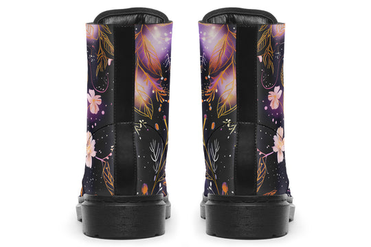 Cosmic Petals Boots - Vegan Leather Doc-Style Boots with Durable Stitched on Soles