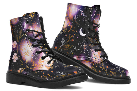 Cosmic Petals Boots - Vegan Leather Doc-Style Boots with Durable Stitched on Soles