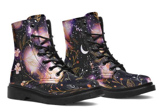 Cosmic Petals Boots - Vegan Leather Doc-Style Boots with Durable Stitched on Soles