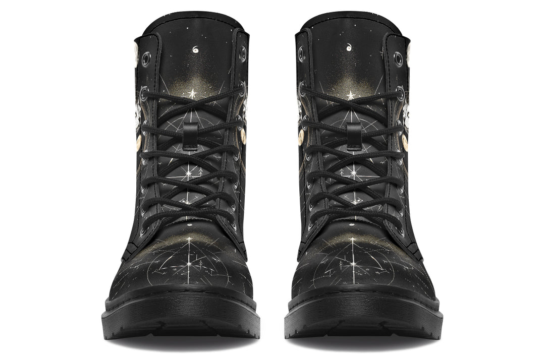 Cosmic Sphynx Cat Boots - Vegan Leather Doc-Style Boots with Durable Stitched on Soles