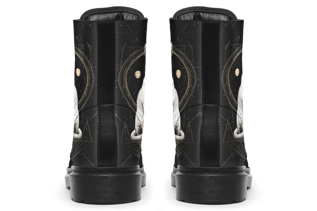 Cosmic Sphynx Cat Boots - Vegan Leather Doc-Style Boots with Durable Stitched on Soles