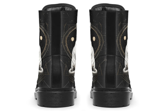 Cosmic Sphynx Cat Boots - Vegan Leather Doc-Style Boots with Durable Stitched on Soles