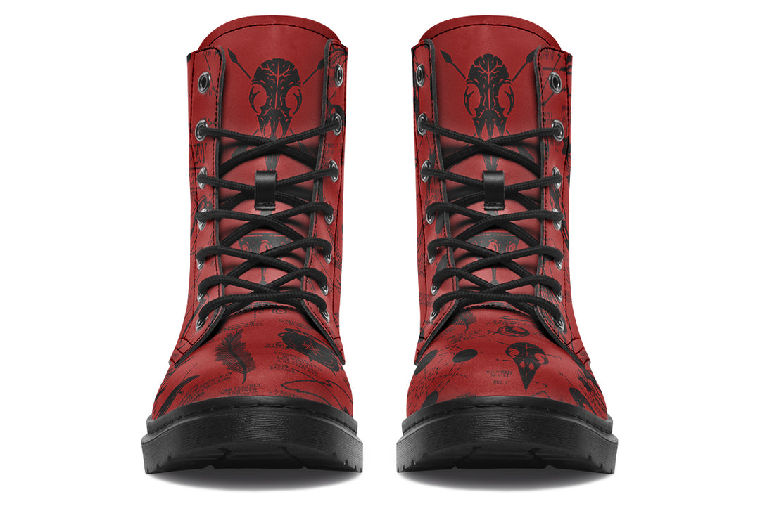 Crimson Raven Study Boots - Vegan Leather Doc-Style Boots with Durable Stitched on Soles