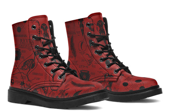 Crimson Raven Study Boots - Vegan Leather Doc-Style Boots with Durable Stitched on Soles