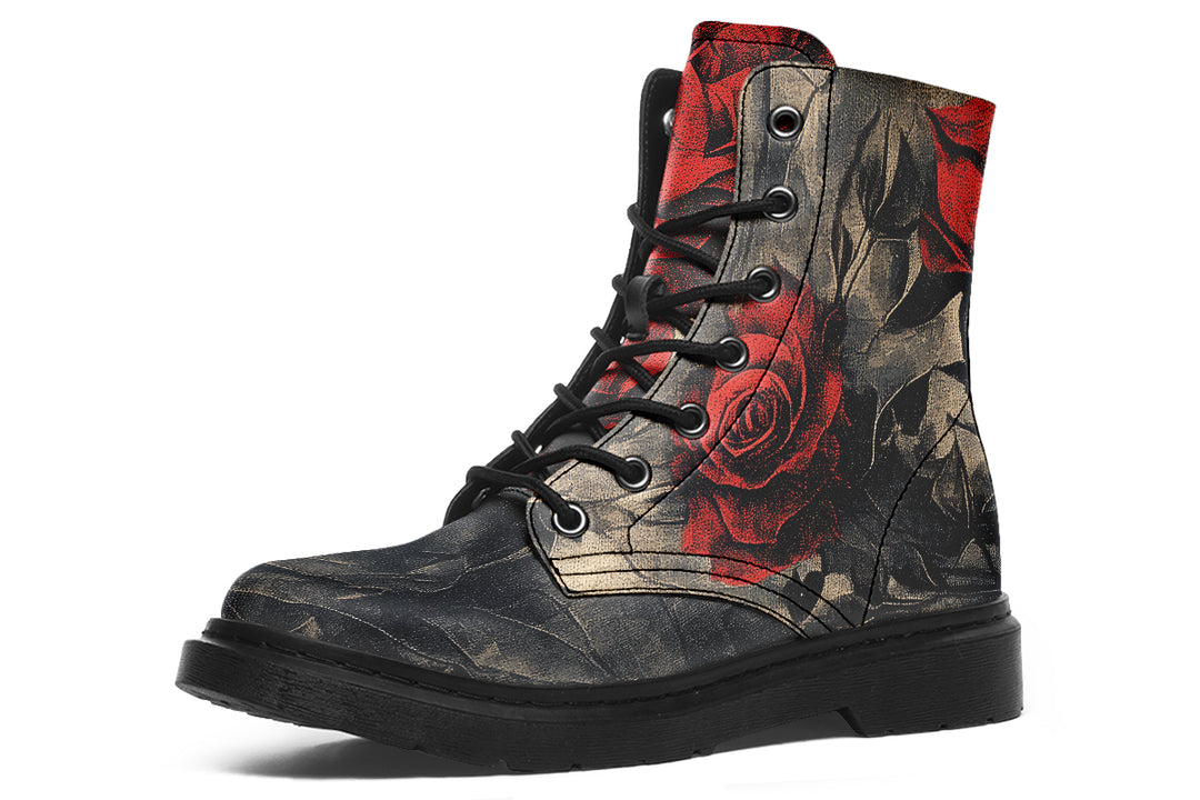 Crimson Thorns Boots - Vegan Leather Doc-Style Boots with Durable Stitched on Soles