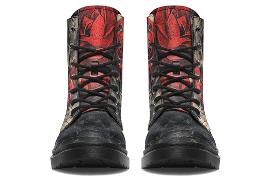 Crimson Thorns Boots - Vegan Leather Doc-Style Boots with Durable Stitched on Soles