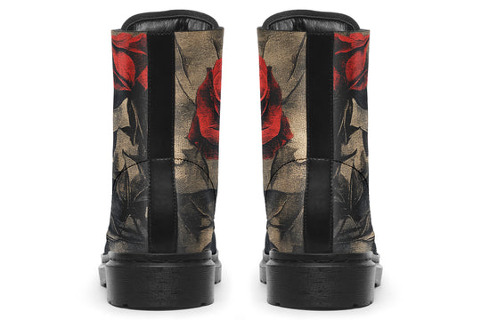 Crimson Thorns Boots - Vegan Leather Doc-Style Boots with Durable Stitched on Soles