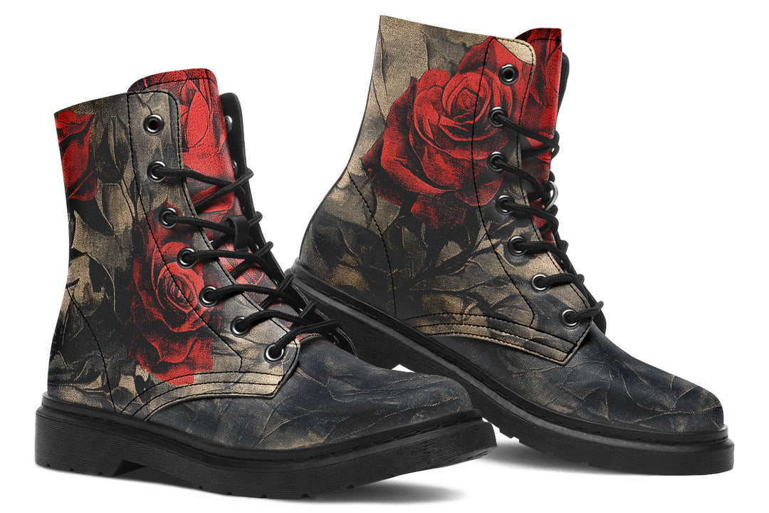 Crimson Thorns Boots - Vegan Leather Doc-Style Boots with Durable Stitched on Soles