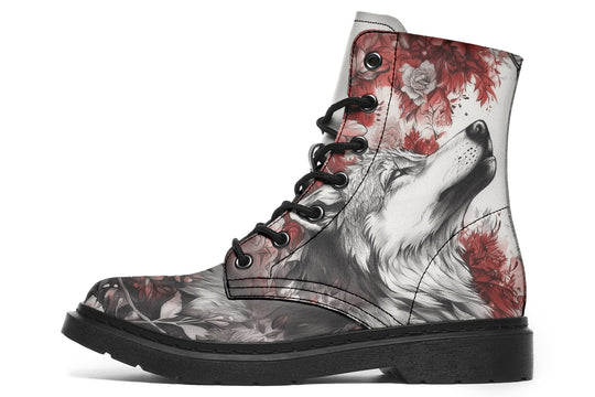 Crimson Wolf Boots - Vegan Leather Doc-Style Boots with Durable Stitched on Soles