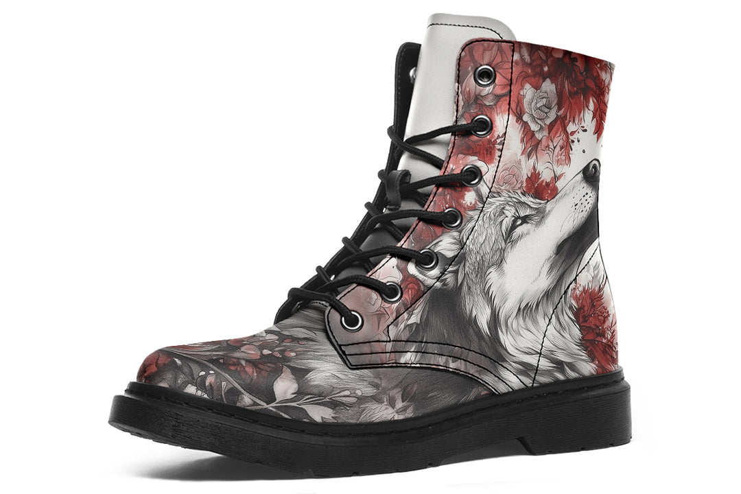 Crimson Wolf Boots - Vegan Leather Doc-Style Boots with Durable Stitched on Soles