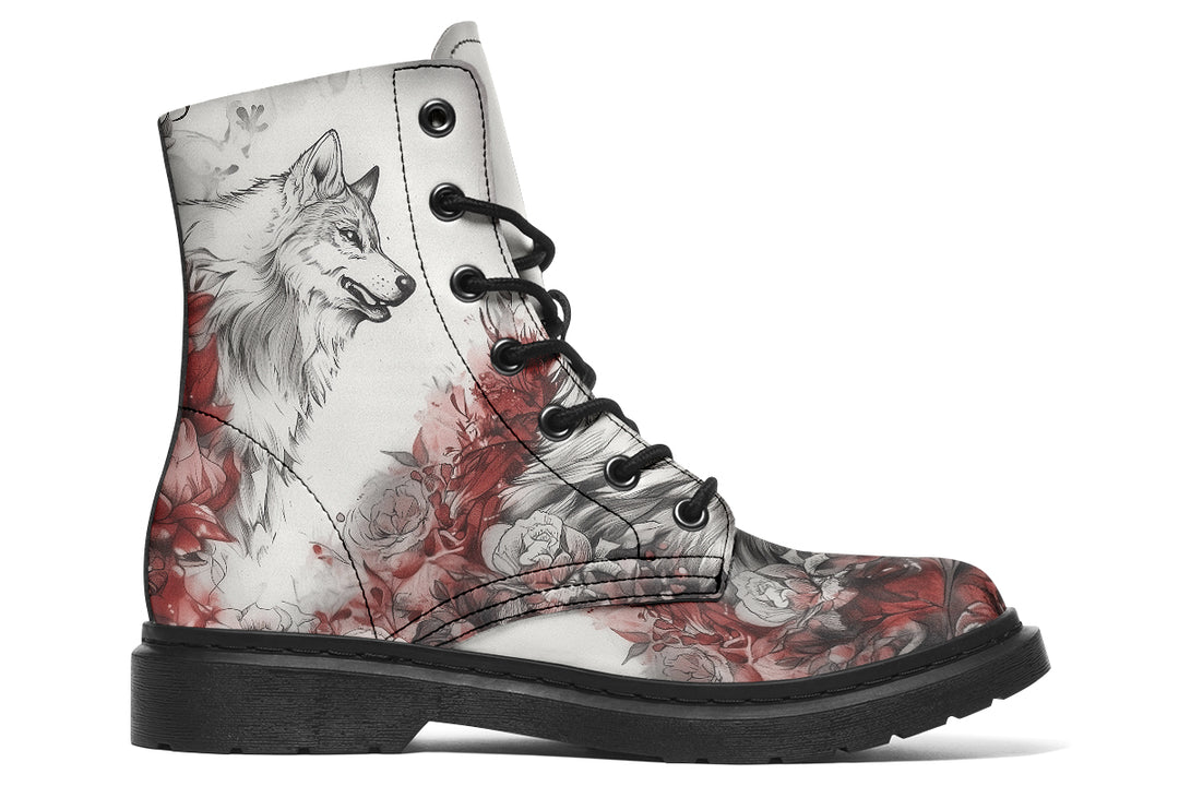 Crimson Wolf Boots - Vegan Leather Doc-Style Boots with Durable Stitched on Soles