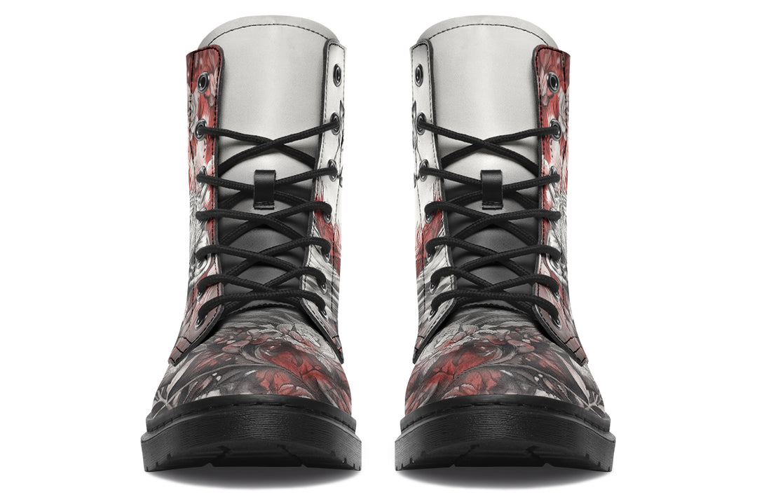 Crimson Wolf Boots - Vegan Leather Doc-Style Boots with Durable Stitched on Soles