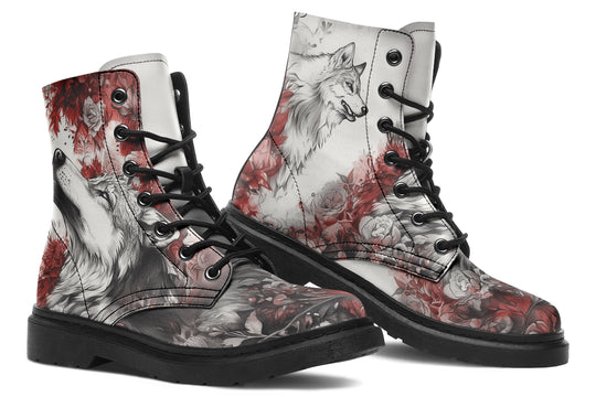 Crimson Wolf Boots - Vegan Leather Doc-Style Boots with Durable Stitched on Soles