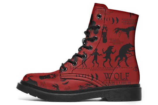 Crimson Wolf Study Boots - Vegan Leather Doc-Style Boots with Durable Stitched on Soles