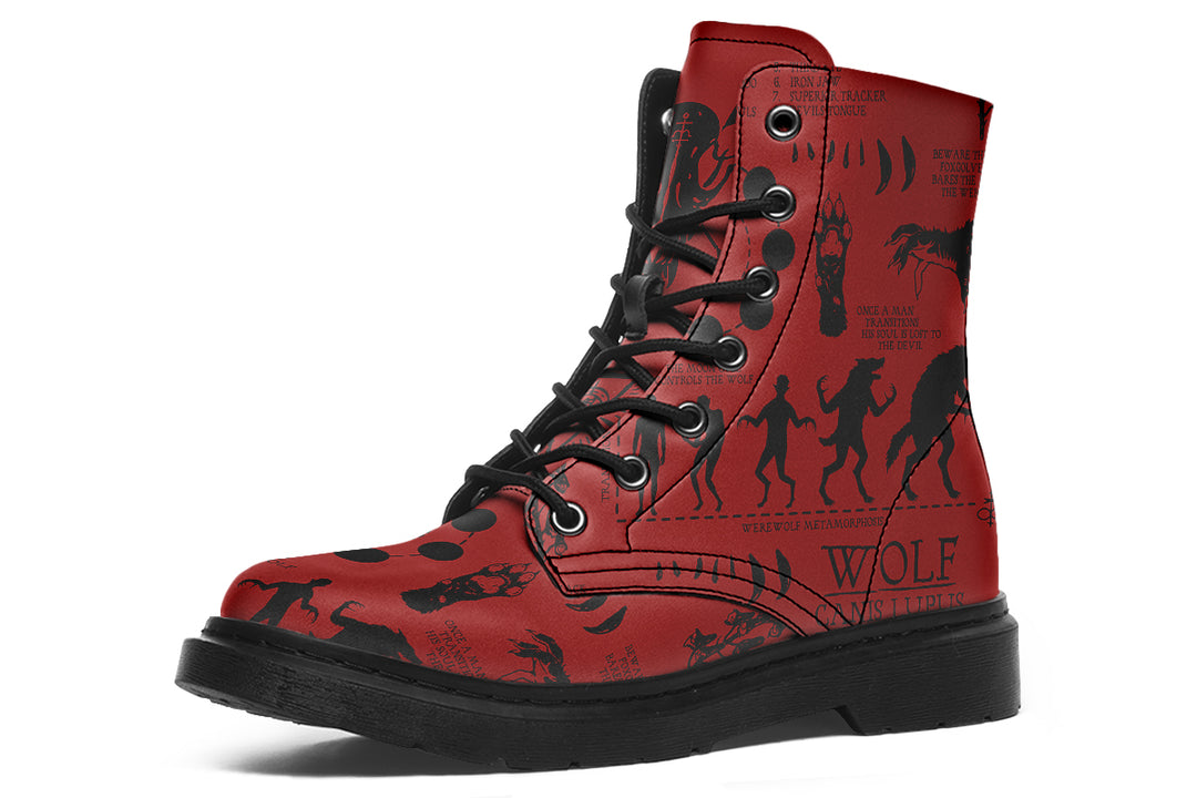 Crimson Wolf Study Boots - Vegan Leather Doc-Style Boots with Durable Stitched on Soles