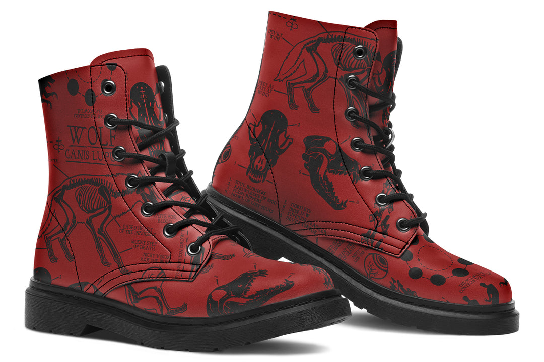 Crimson Wolf Study Boots - Vegan Leather Doc-Style Boots with Durable Stitched on Soles