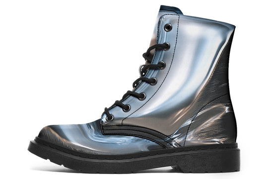 Crushed Chrome Boots - Vegan Leather Doc-Style Boots with Durable Stitched on Soles