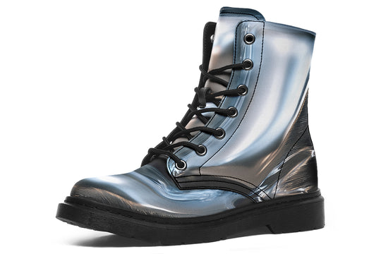 Crushed Chrome Boots - Vegan Leather Doc-Style Boots with Durable Stitched on Soles