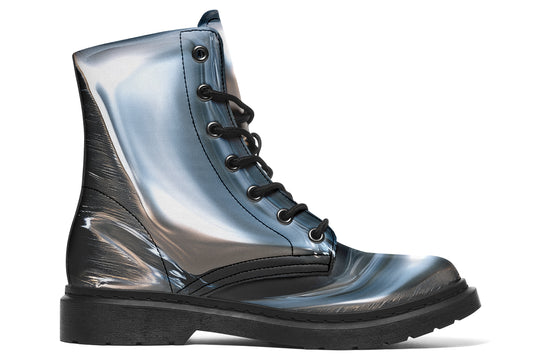 Crushed Chrome Boots - Vegan Leather Doc-Style Boots with Durable Stitched on Soles